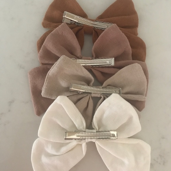 New Set of 4 Linen Bow Clips - Picture 7 of 8